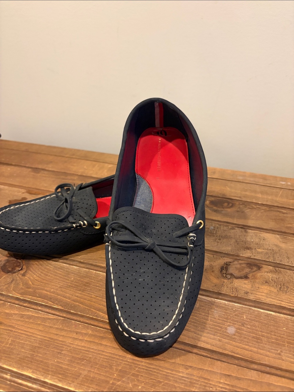 Tommy Hilfiger Navy Perforated Driving Loafers - Picture 2 of 4